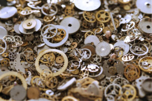 Scrap brass comes in multiple grades like these cogs and wheels.