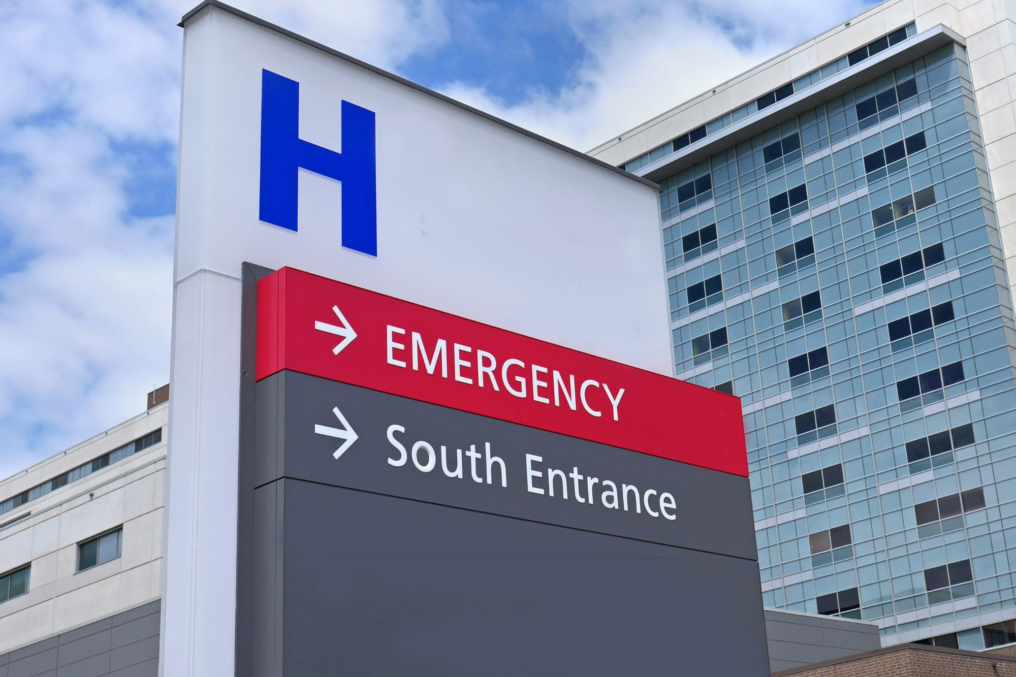The exterior of a hospital. Here are recommended hospital recycling practices.