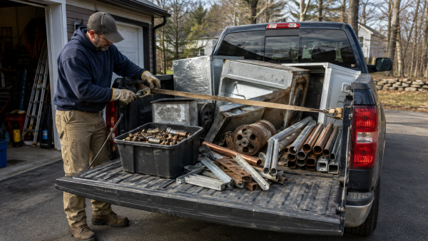 How to prepare scrap metal for drop off by sorting and securing copper, steel, and other metals, as shown here.